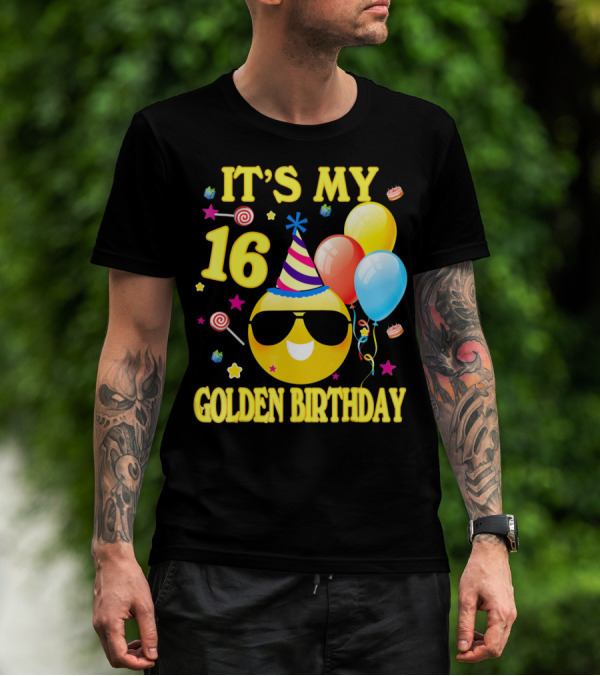 It's My 16 Golden Birthday Emoji Balloons Party Hat T-Shirt