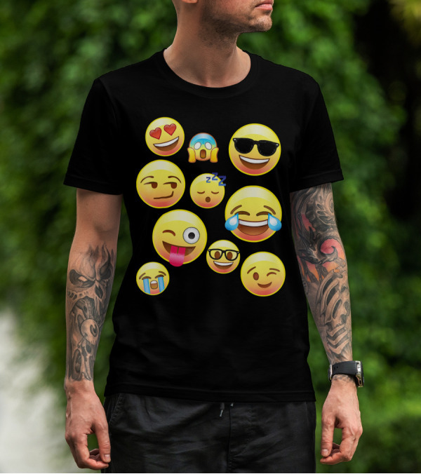 Funny Emoji Faces For Girls Heart Eyes Sleepy Wink Tears Sunglasses Zany T-Shirt