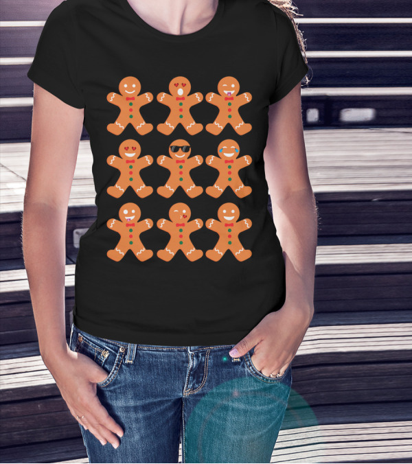 Gingerbread Man Emotions Faces Sunglasses And Tears T-Shirt