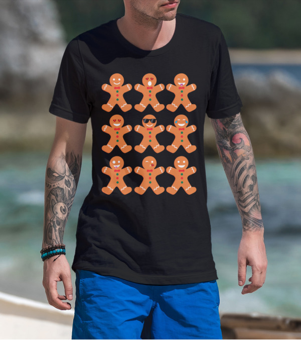 Gingerbread Man Emotions Faces Sunglasses And Tears T-Shirt