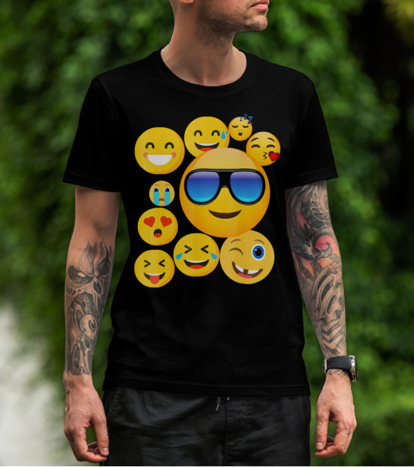 Emoji Wear Cool Smiley Faces With Sunglasses And Cute Emoticon Expressions T-Shirt