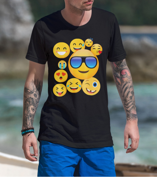 Emoji Wear Cool Smiley Faces With Sunglasses And Cute Emoticon Expressions T-Shirt