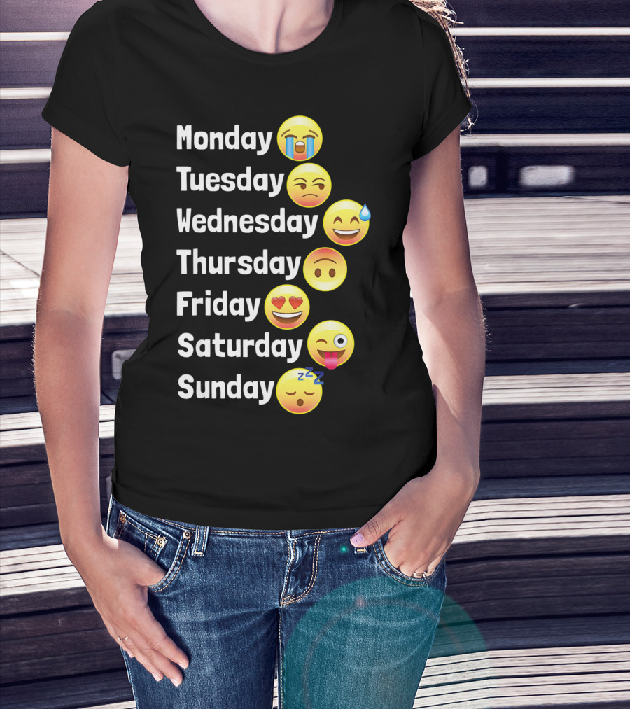 Monday Tuesday Wednesday Thursday Friday Saturday Sunday Emoji Faces T-Shirt