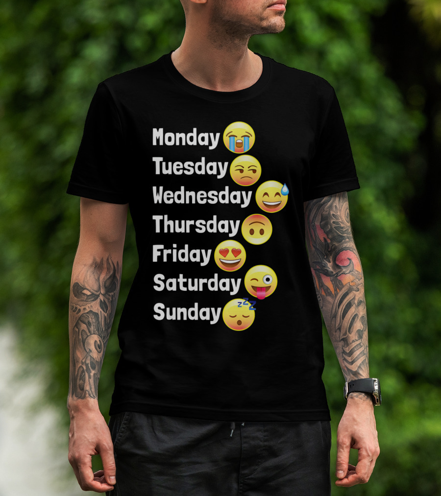 Monday Tuesday Wednesday Thursday Friday Saturday Sunday Emoji Faces T-Shirt