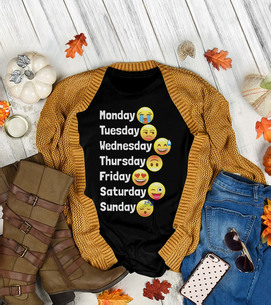 Monday Tuesday Wednesday Thursday Friday Saturday Sunday Emoji Faces T-Shirt