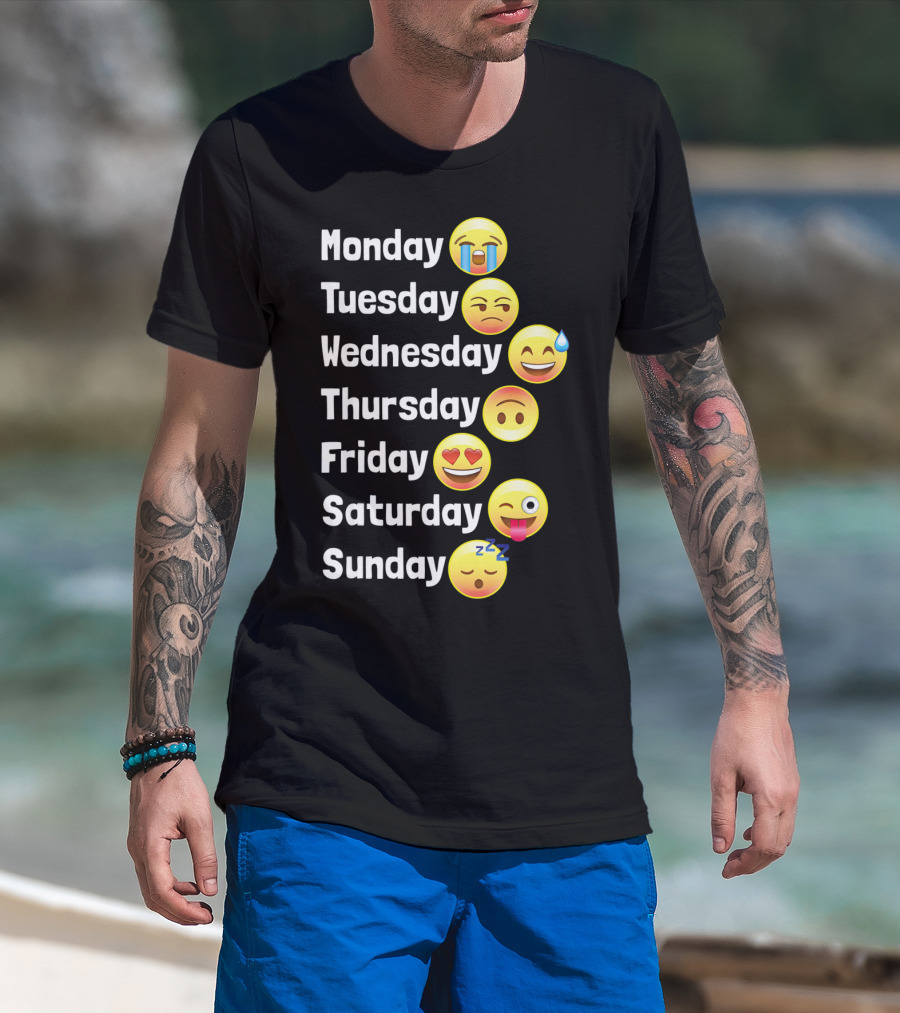 Monday Tuesday Wednesday Thursday Friday Saturday Sunday Emoji Faces T-Shirt