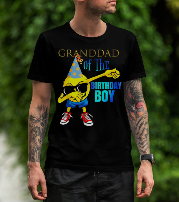 Granddad Of The Birthday Boy Dabbing Emoji Party Hat Sunglasses Celebrations T-Shirt