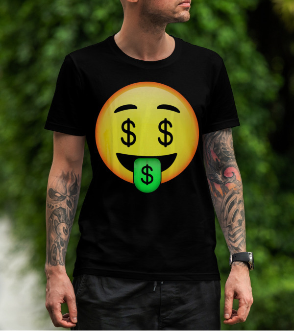 HD Emoji Money Mouth Face Dollar Symbol Eyes Green Tongue T-Shirt