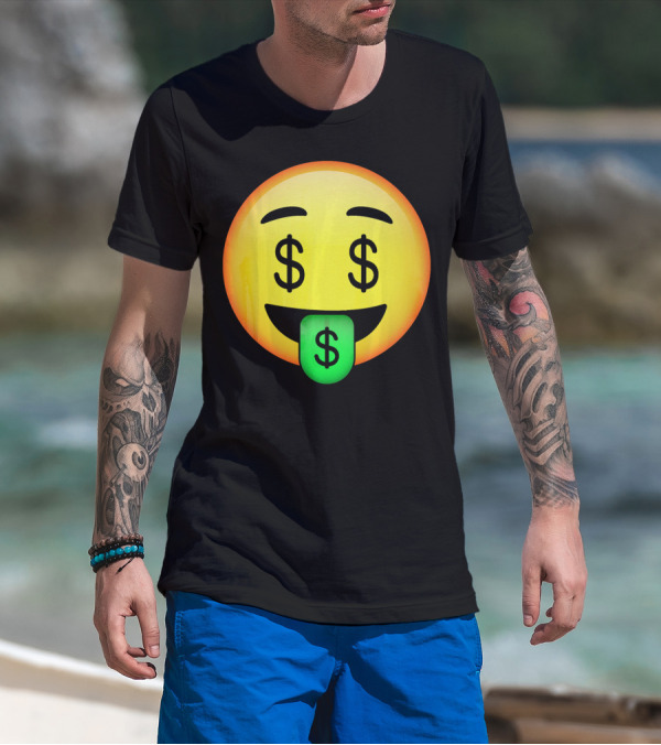 HD Emoji Money Mouth Face Dollar Symbol Eyes Green Tongue T-Shirt