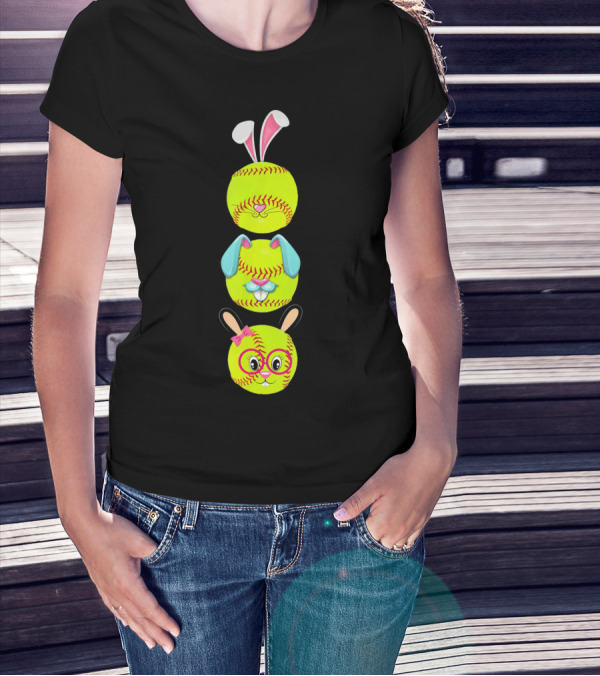 Softball Emojis With Bunny Ears And Glasses T-Shirt