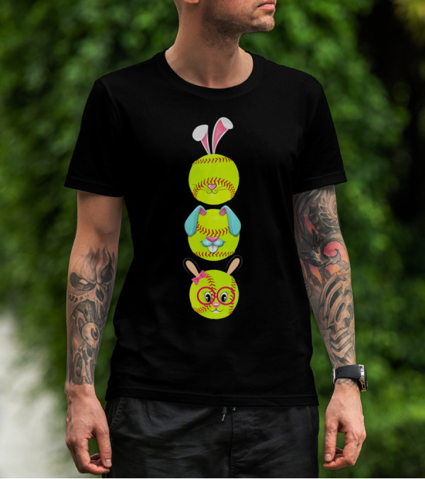 Softball Emojis With Bunny Ears And Glasses T-Shirt