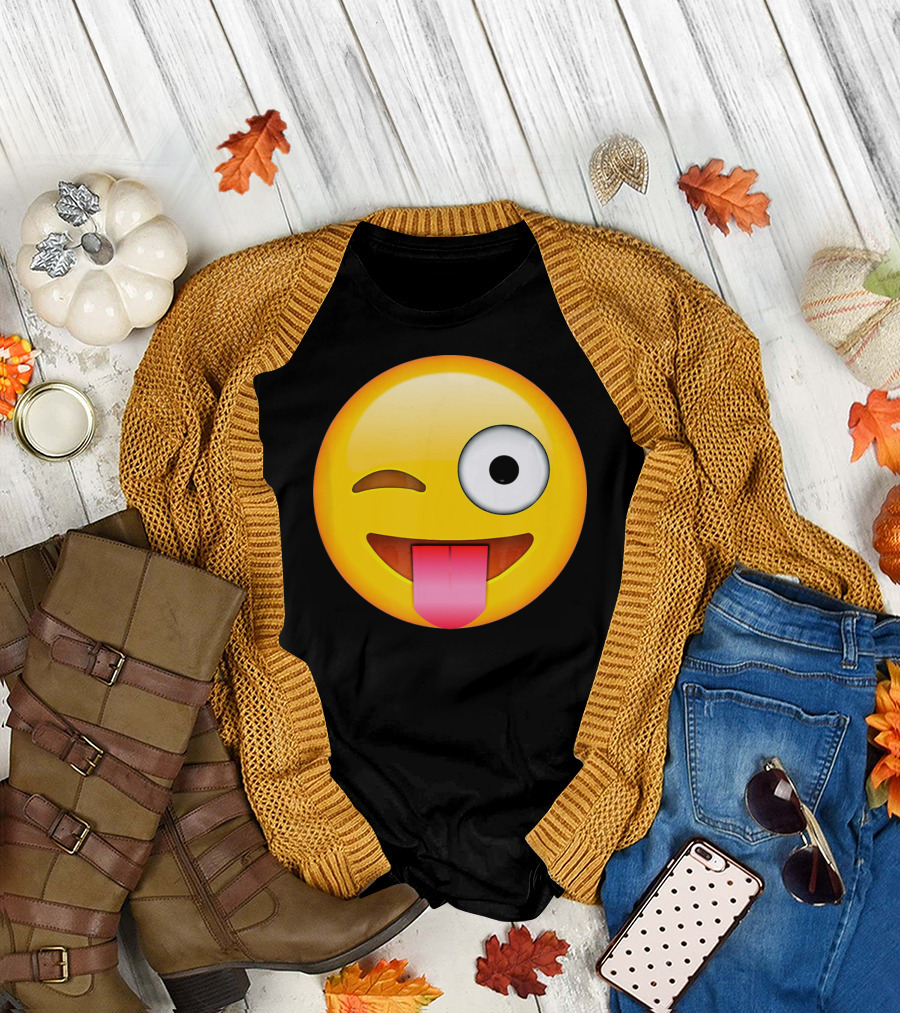Face Emoticon Tongue Out Emoji Wink T-Shirt