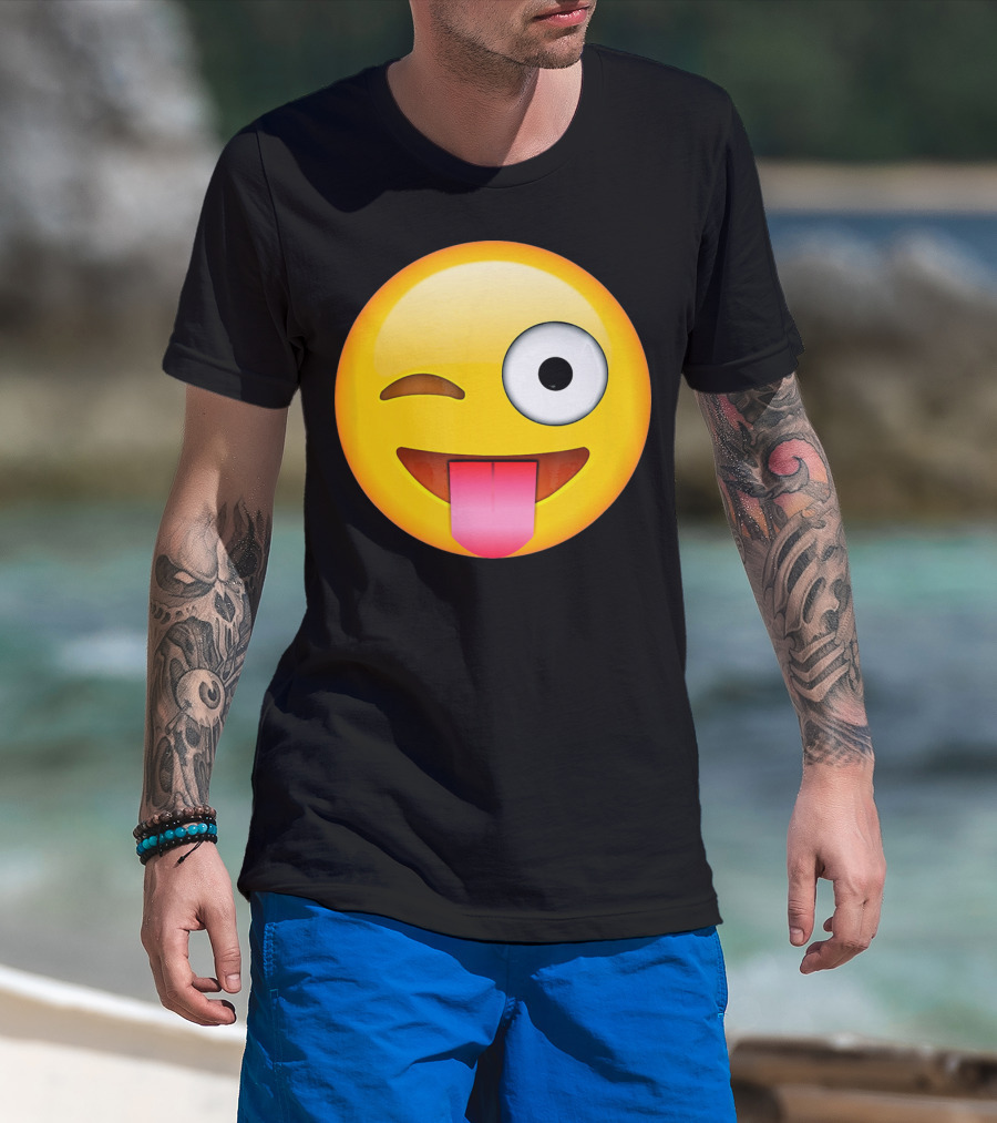 Face Emoticon Tongue Out Emoji Wink T-Shirt