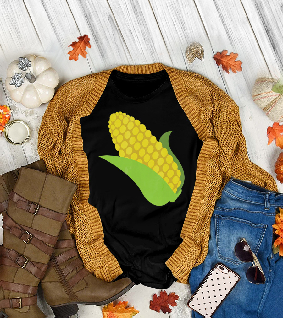 Emoji Corn on the Cob Yellow Kernels Green Husk T-Shirt