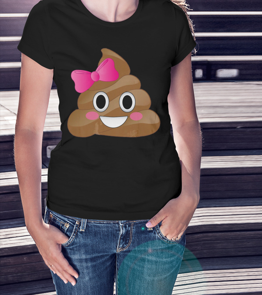 Cute Pink Bow Emoji Funny Smiling Cutie Poo T-Shirt