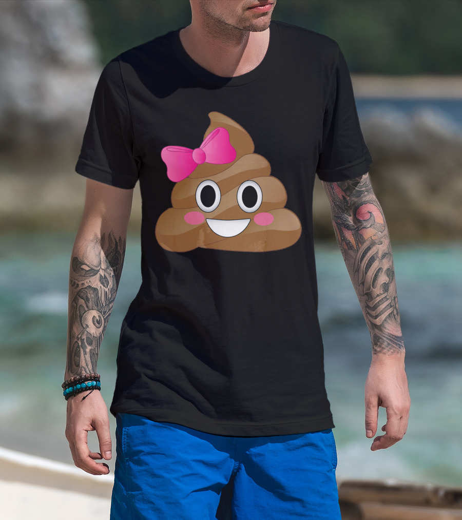 Cute Pink Bow Emoji Funny Smiling Cutie Poo T-Shirt