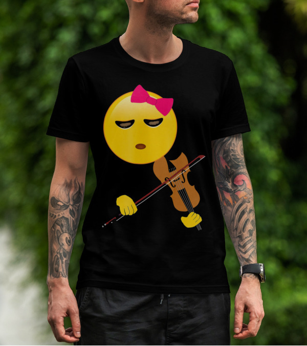 Girl Emoji Violin With Pink Bow T-Shirt