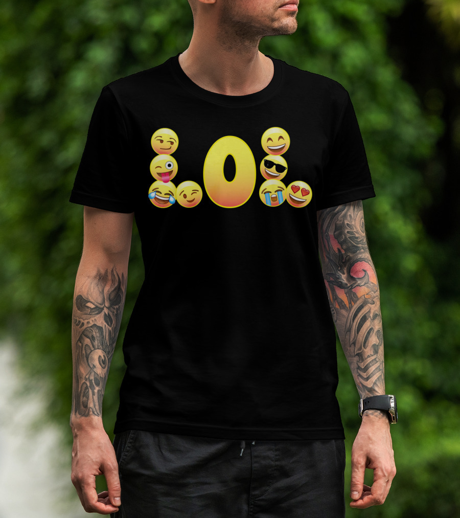 Emoji LOL Face With Laughing Tongue Wink Sunglasses Tears Hearts T-Shirt