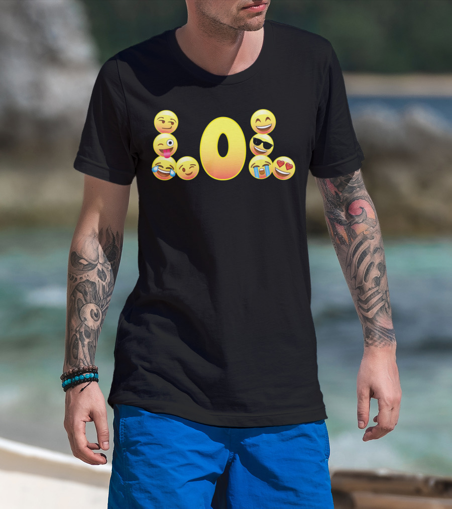 Emoji LOL Face With Laughing Tongue Wink Sunglasses Tears Hearts T-Shirt