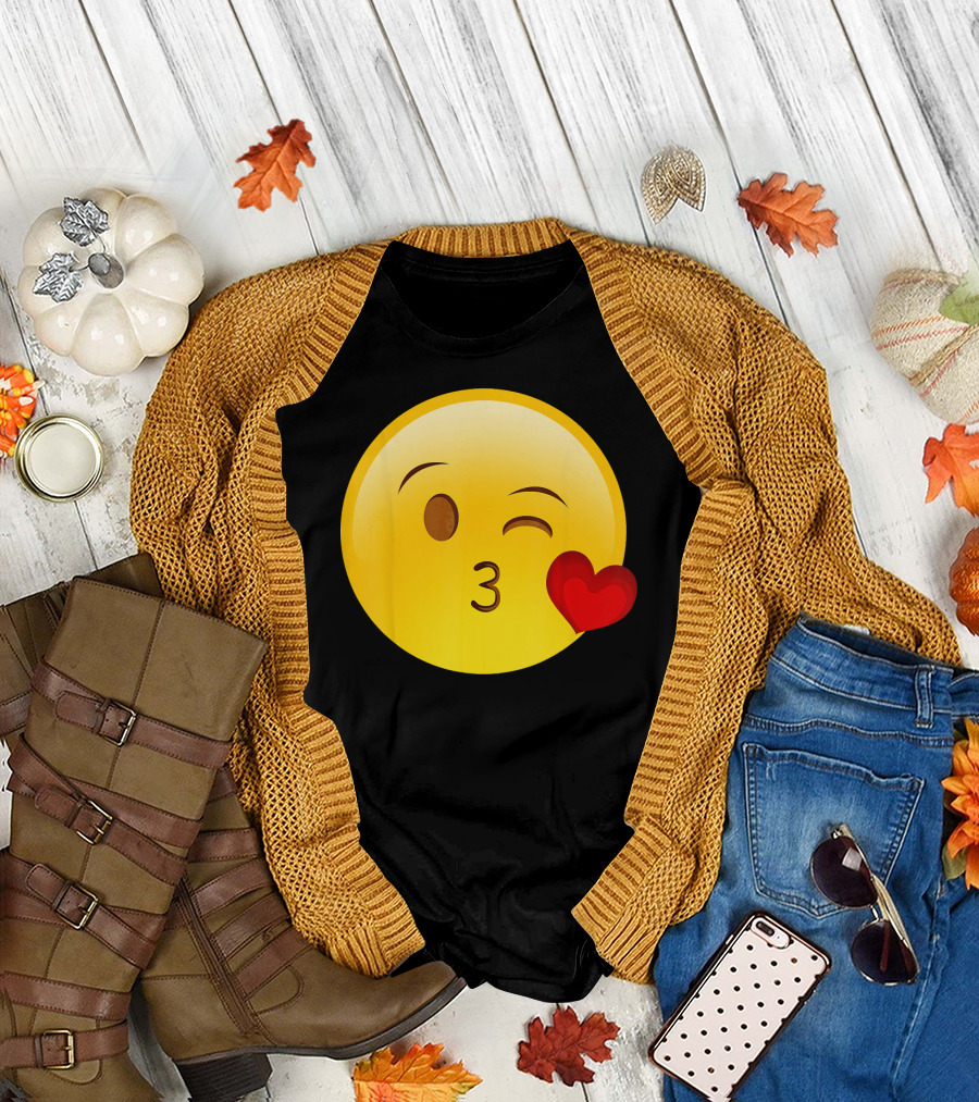 Emoji Throwing a Kiss Puckered Lips Blow Winking Face With Heart T-Shirt