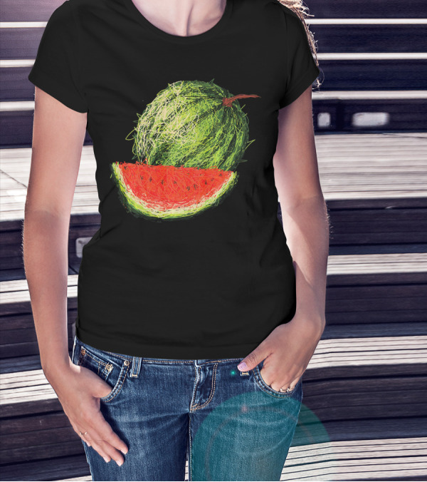 Huge Watermelon Fruit Sketch T-Shirt