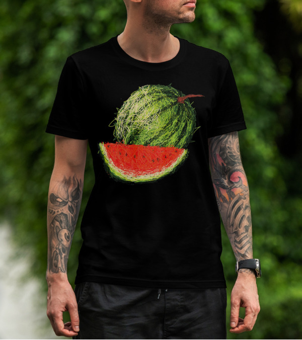 Huge Watermelon Fruit Sketch T-Shirt