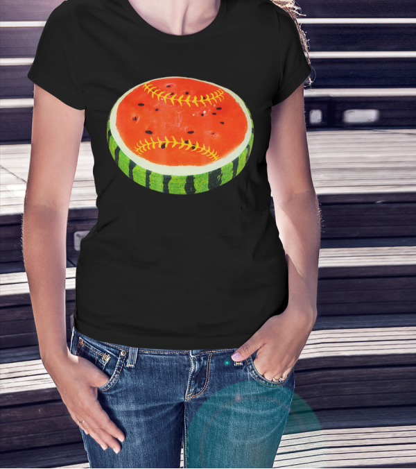 Watermelon Softball Fruit Stitch Play T-Shirt