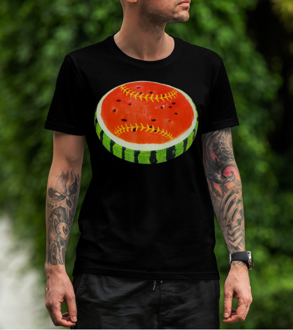 Watermelon Softball Fruit Stitch Play T-Shirt