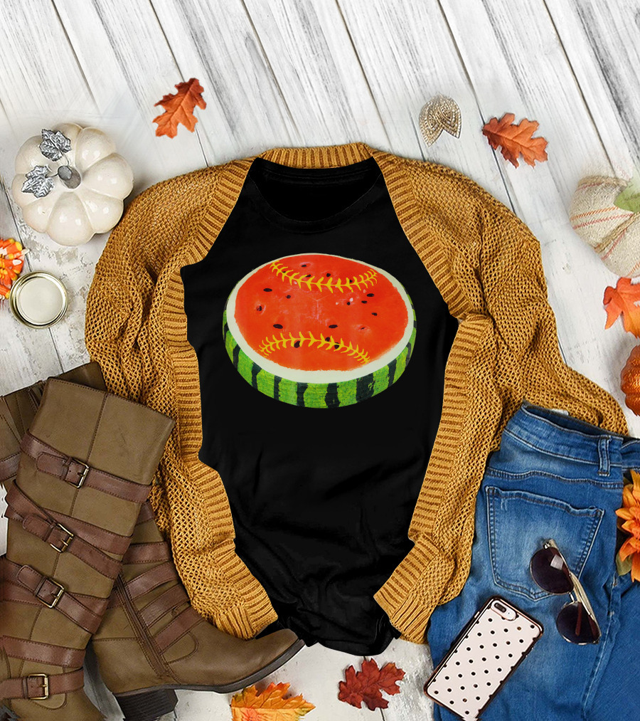 Watermelon Softball Fruit Stitch Play T-Shirt