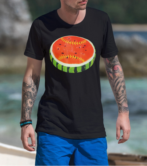 Watermelon Softball Fruit Stitch Play T-Shirt