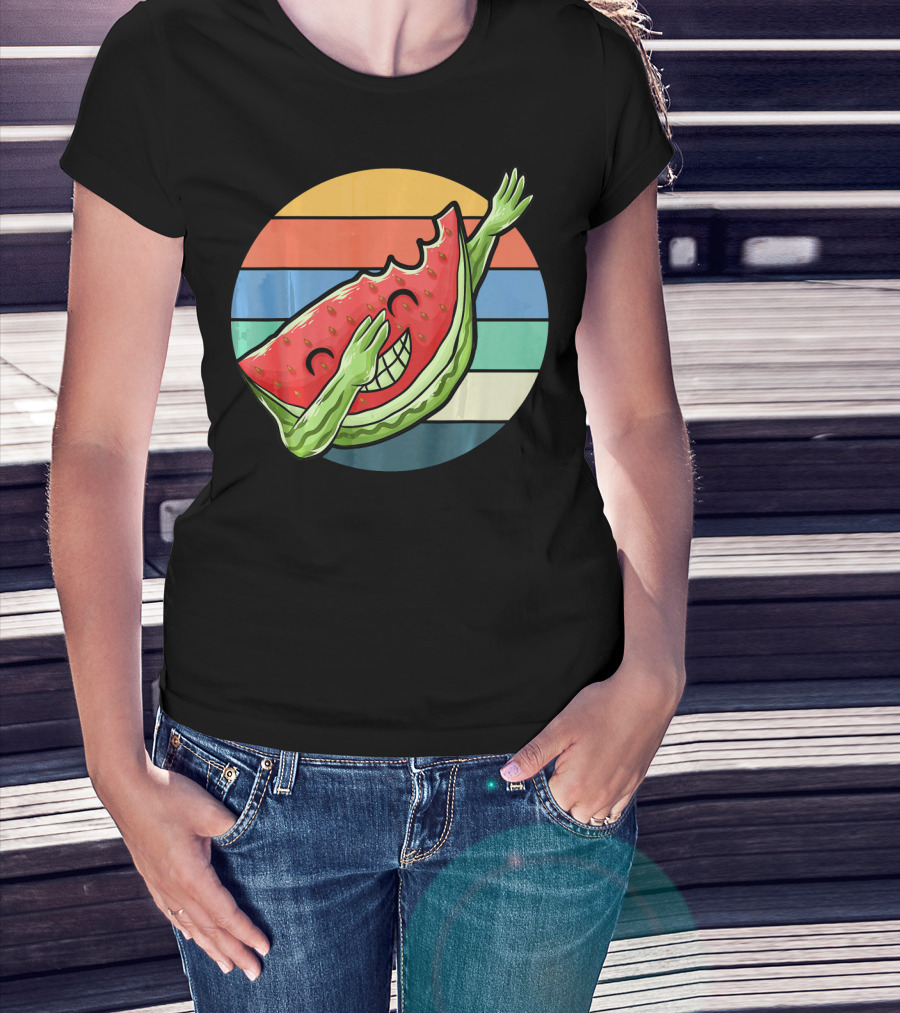 Retro Vintage Dabbing Watermelon Aloha Stripes T-Shirt