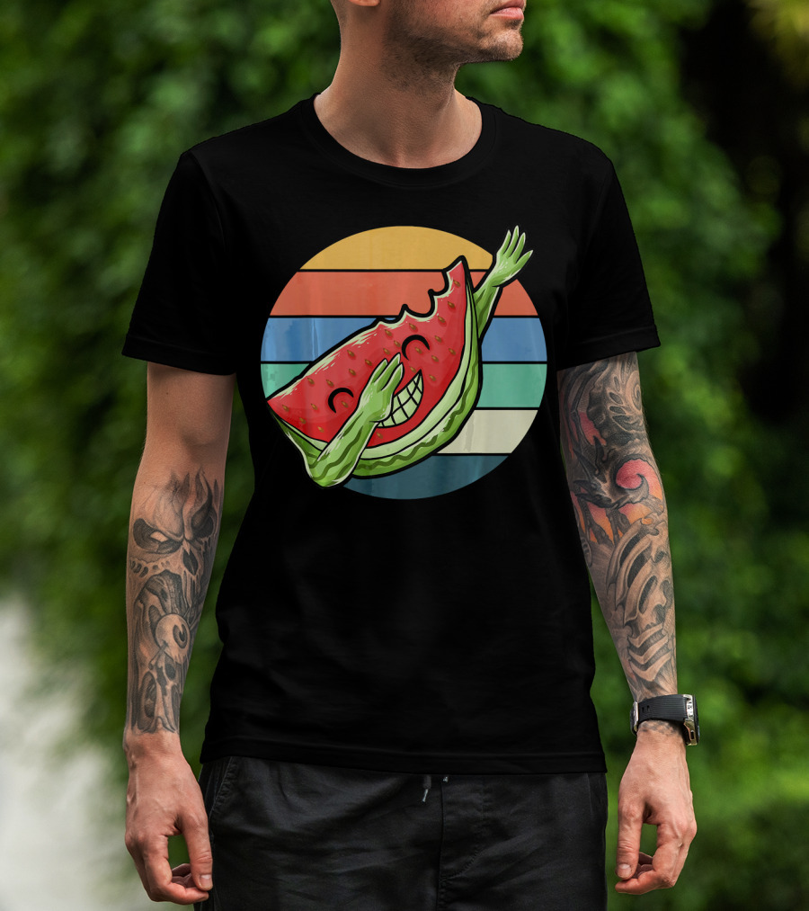 Retro Vintage Dabbing Watermelon Aloha Stripes T-Shirt