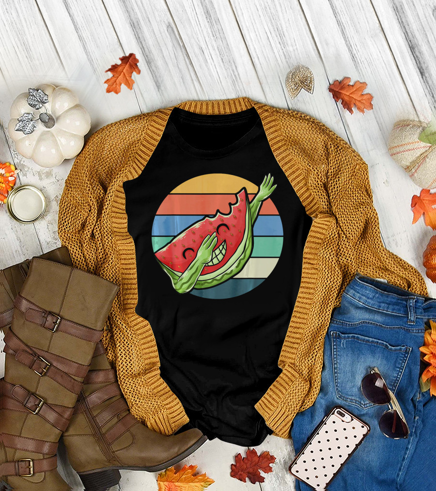 Retro Vintage Dabbing Watermelon Aloha Stripes T-Shirt