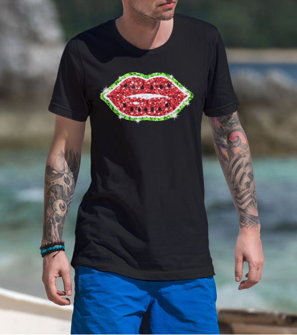 Watermelon Glitter Lips For Women And Girls T-Shirt