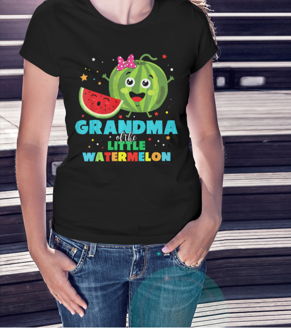 Grandma Of The Little Watermelon With Cute Cartoon Watermelon And Stars T-Shirt