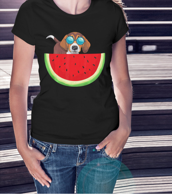Beagle With Sunglasses And Watermelon Slice T-Shirt
