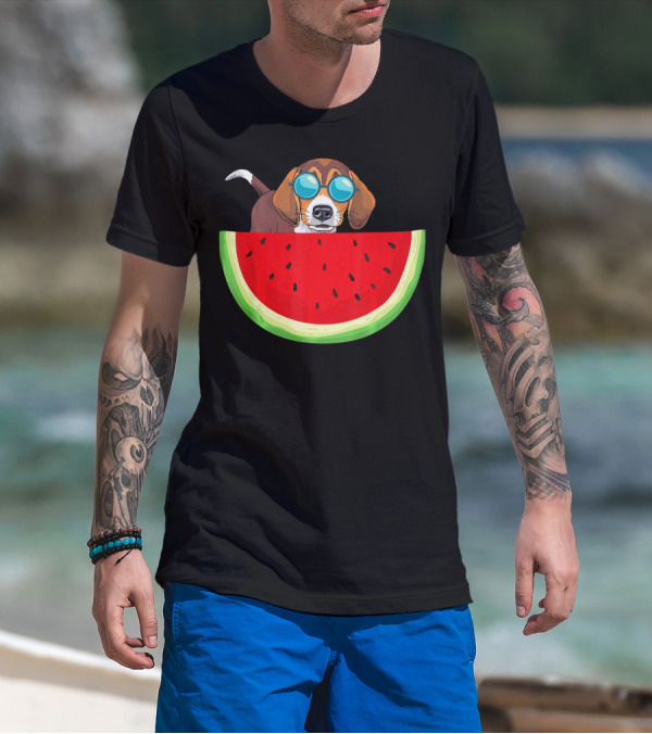 Beagle With Sunglasses And Watermelon Slice T-Shirt