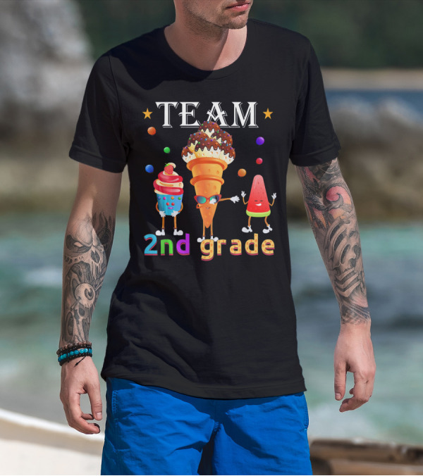 Team 2nd Grade Ice Cream Cone And Watermelon Characters T-Shirt