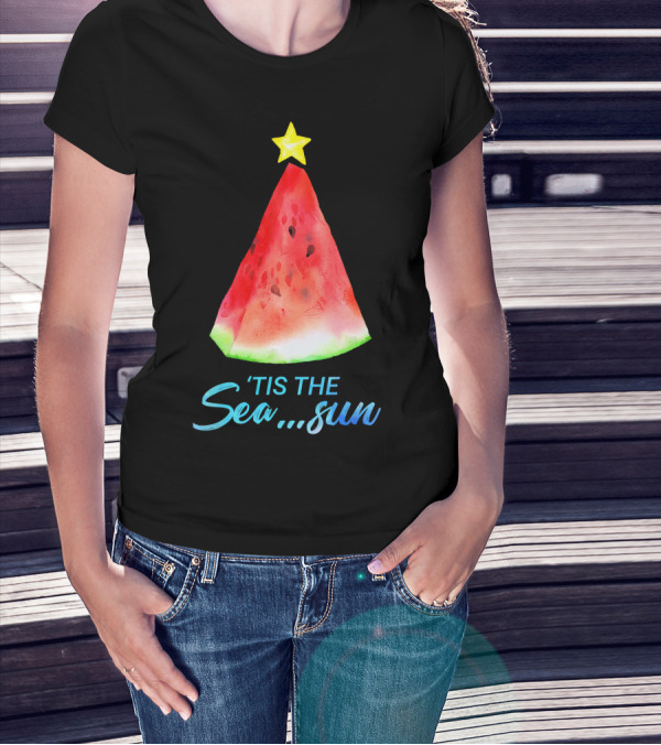 'Tis The Sea Sun Watermelon Christmas Tree T-Shirt