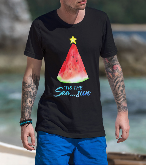 'Tis The Sea Sun Watermelon Christmas Tree T-Shirt