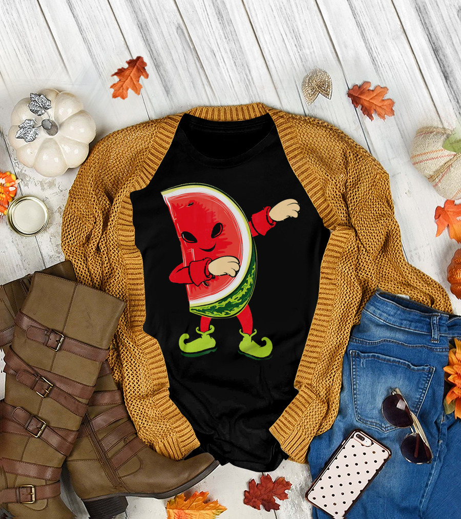 Funny Dabbing Watermelon Dab Character with Green Shoes T-Shirt
