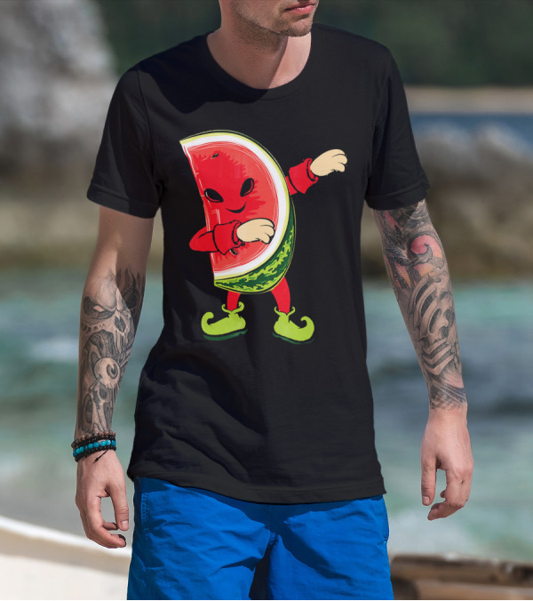 Funny Dabbing Watermelon Dab Character With Green Shoes T-Shirt