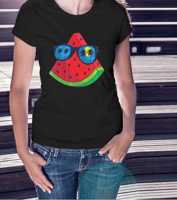 Watermelon Sunglasses Palm Trees Summer Beach Sun T-Shirt