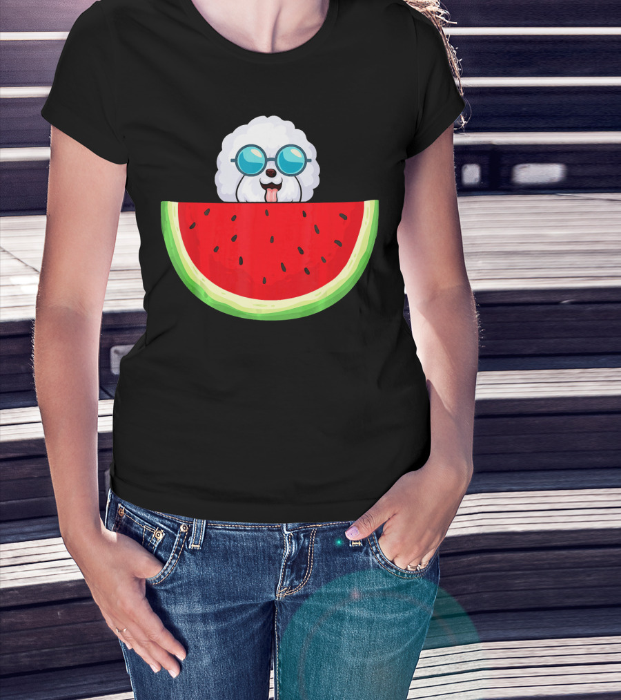 Bichon Frise With Sunglasses And Watermelon Slice T-Shirt