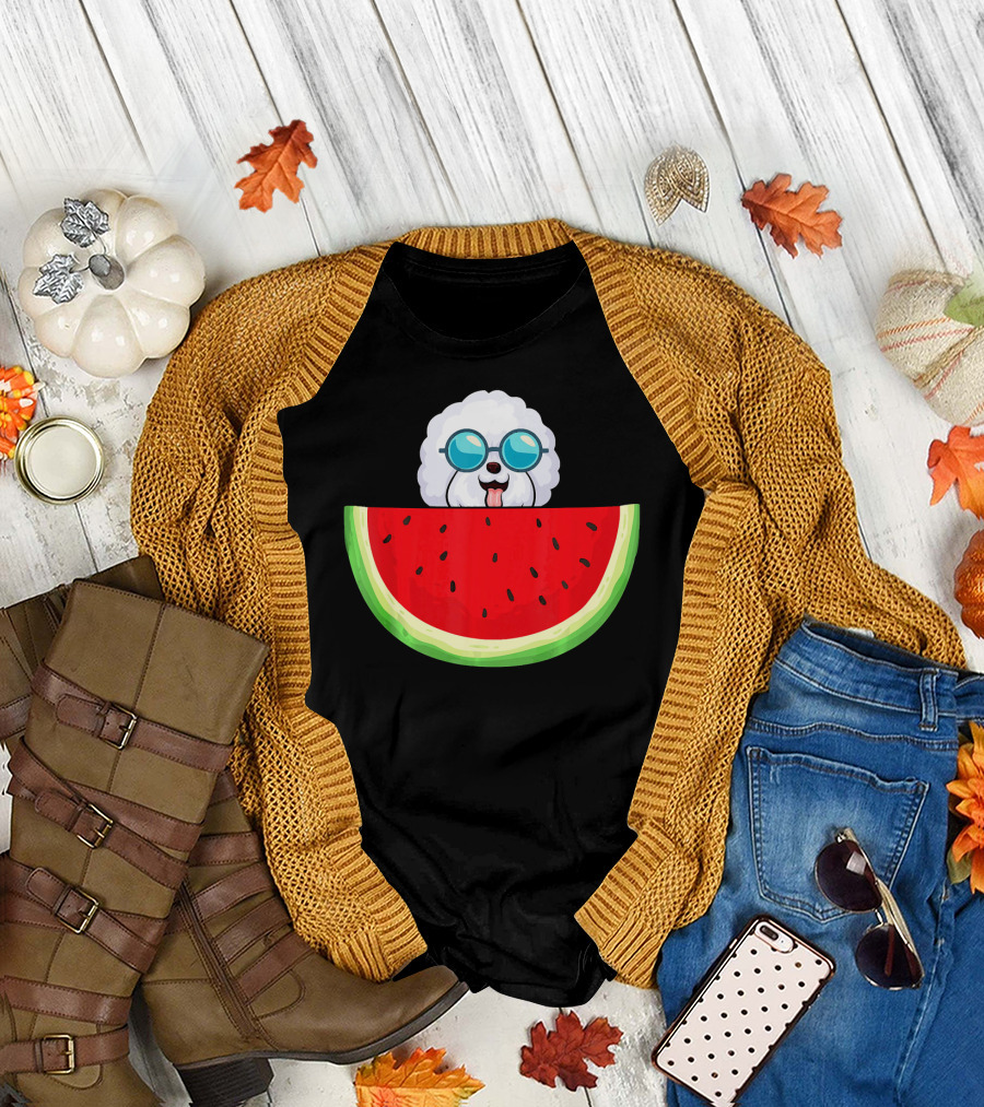 Bichon Frise with Sunglasses and Watermelon Slice T-Shirt