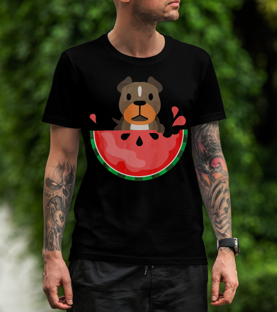 Playful Pit Bull In Watermelon Splash For Summer Vibes T-Shirt