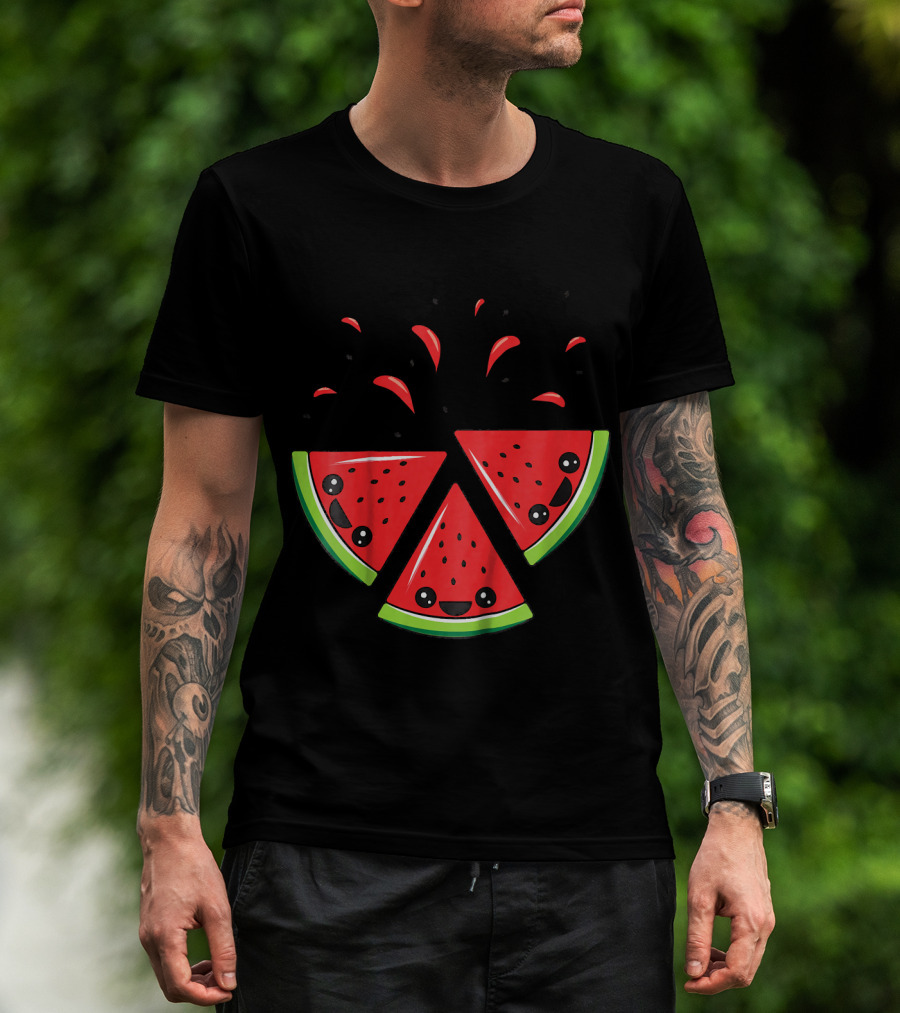 Kids Cute Watermelon Slices With Smiling Faces And Seeds T-Shirt
