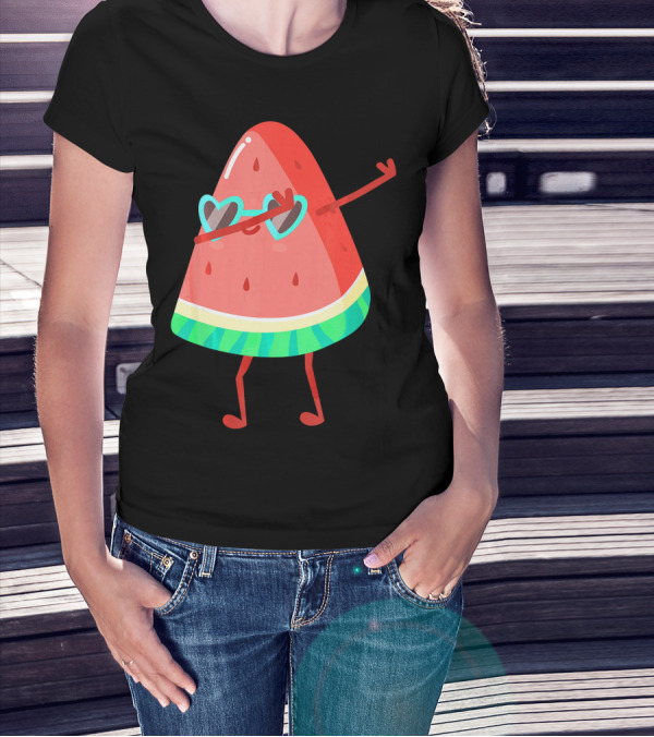 Dabbing Watermelon Wearing Heart Sunglasses Fruit Lover T-Shirt