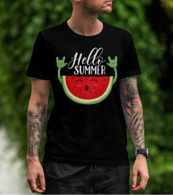 Hello Summer Watermelon Rock And Roll Mood T-Shirt