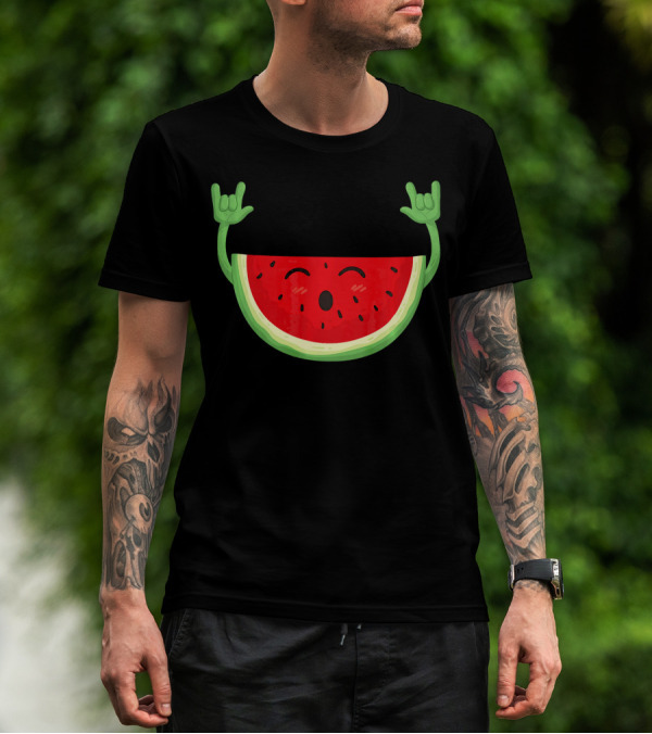 Watermelon Dancing Watermelon Rock On Hand Gesture T-Shirt